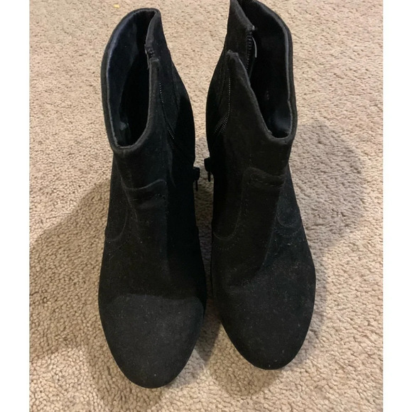 Black Suede Heeled Booties Side Zip - size small - Picture 2 of 5